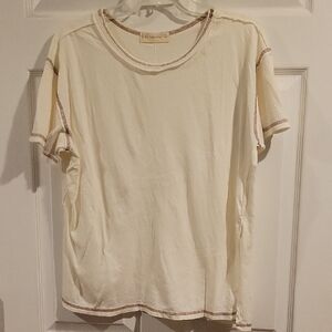 By Together Cream Tee with Brown Contrast Stitching